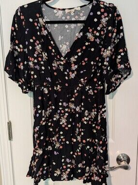 Rewind Black Floral Mini Dress with Soft Pink & White Blooms